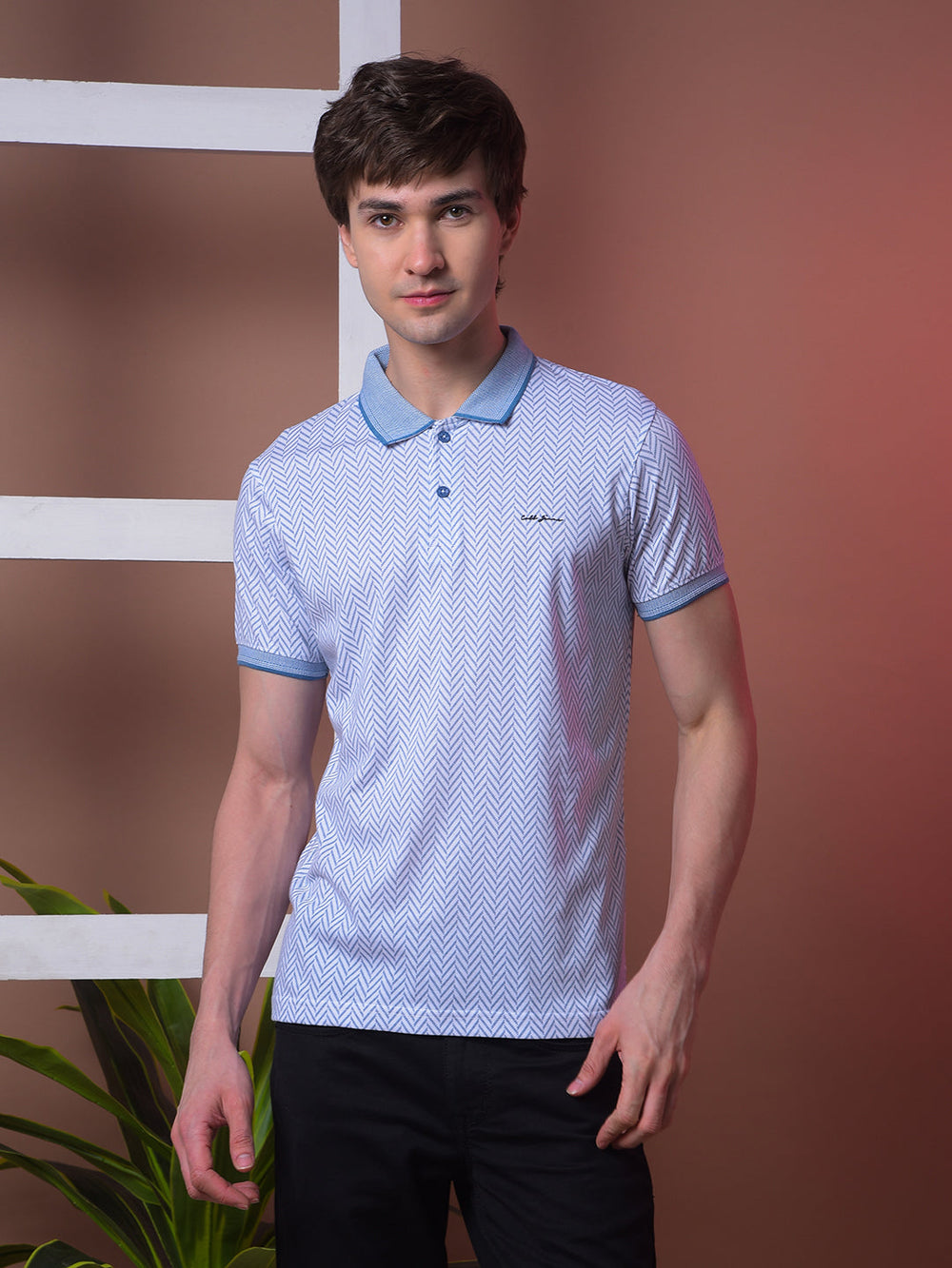 cobb sky blue printed polo neck t-shirt
