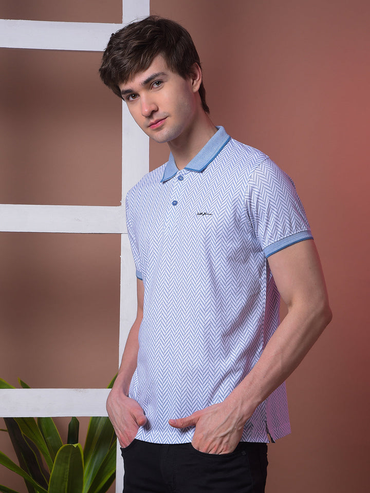 COBB SKY BLUE PRINTED POLO NECK T-SHIRT