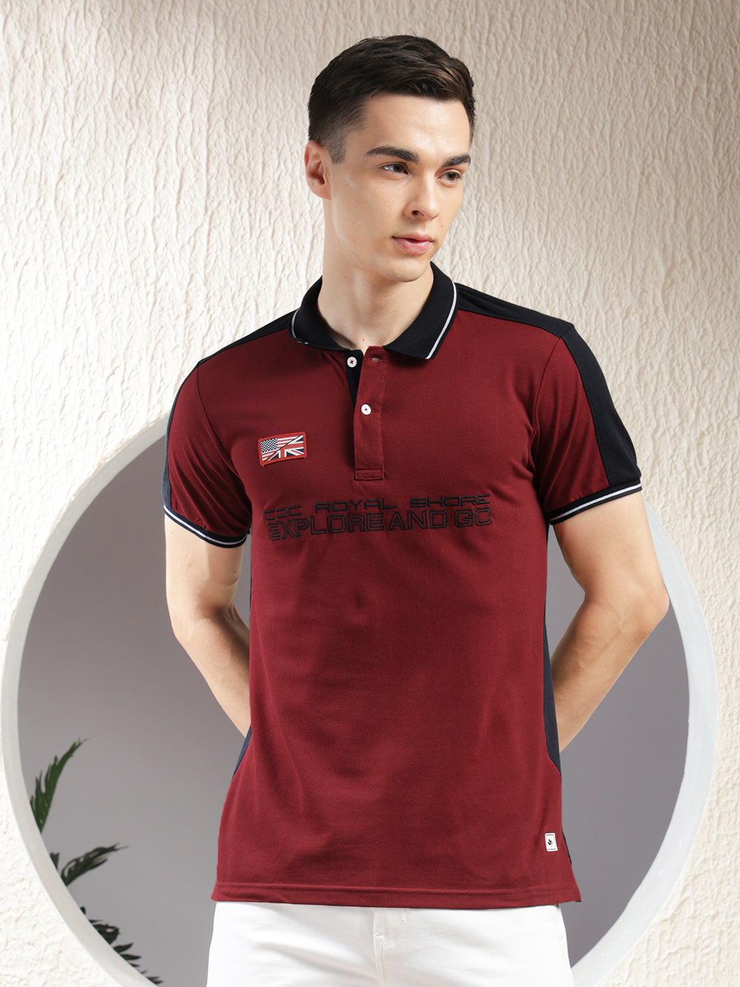 cobb maroon color-block polo neck t-shirt