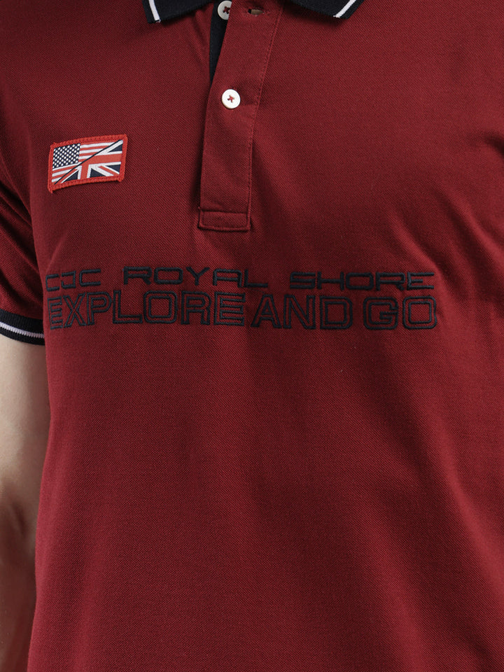 cobb maroon color-block polo neck t-shirt