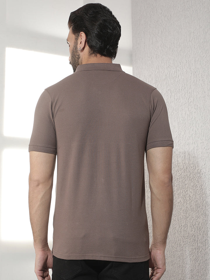 cobb brown solid polo neck t-shirt