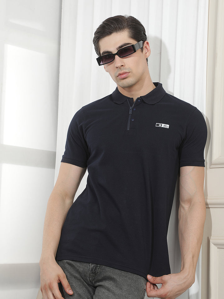 navy blue solid polo t-shirt