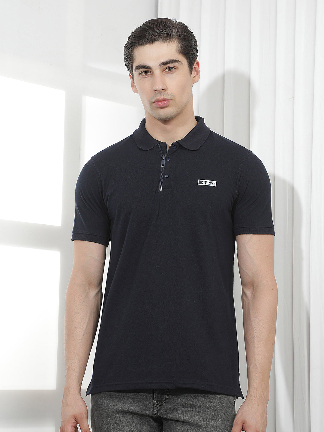 navy blue solid polo t-shirt