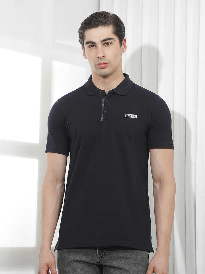 navy blue solid polo t-shirt