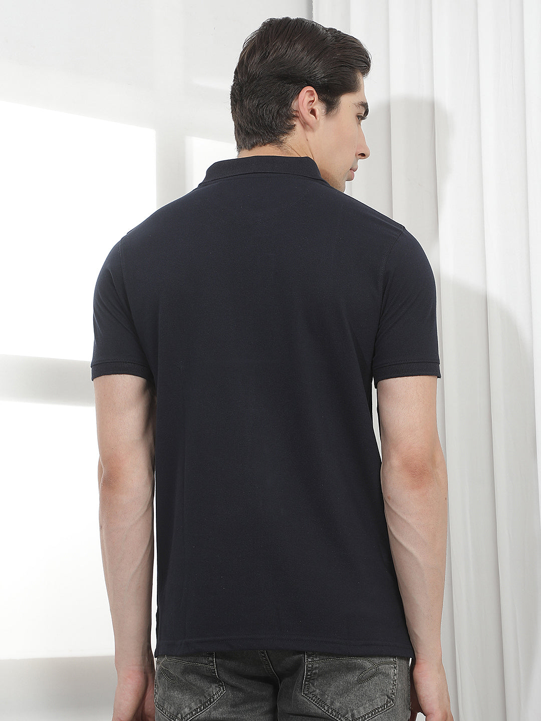 navy blue solid polo t-shirt