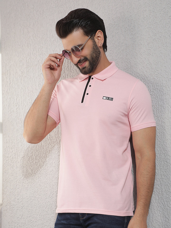 cobb pink solid polo neck t-shirt