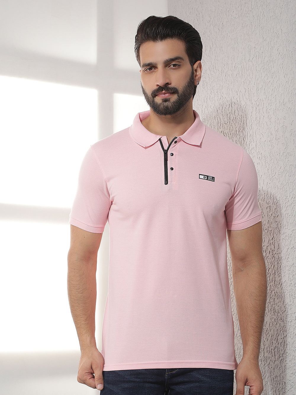 cobb pink solid polo neck t-shirt