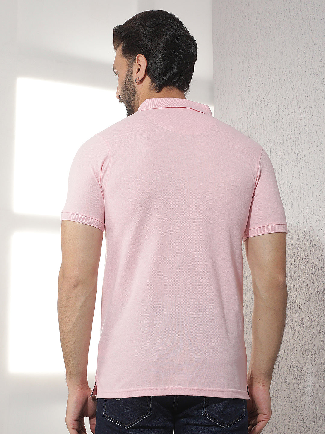 cobb pink solid polo neck t-shirt