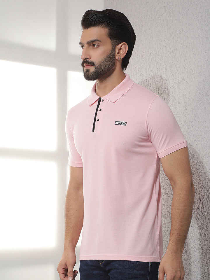 cobb pink solid polo neck t-shirt