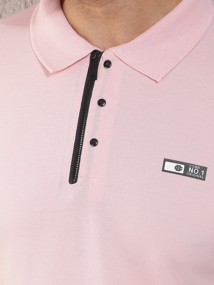 COBB PINK SOLID POLO NECK T-SHIRT