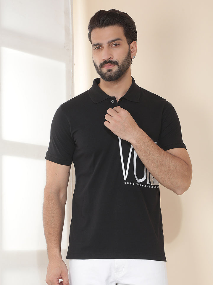 cobb black printed polo neck t-shirt
