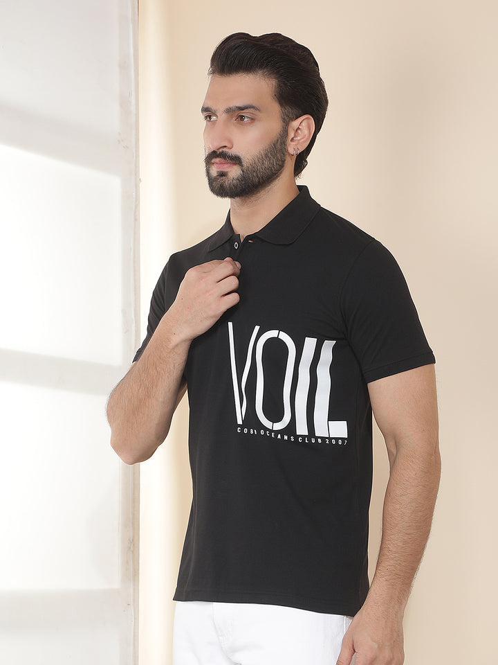 cobb black printed polo neck t-shirt