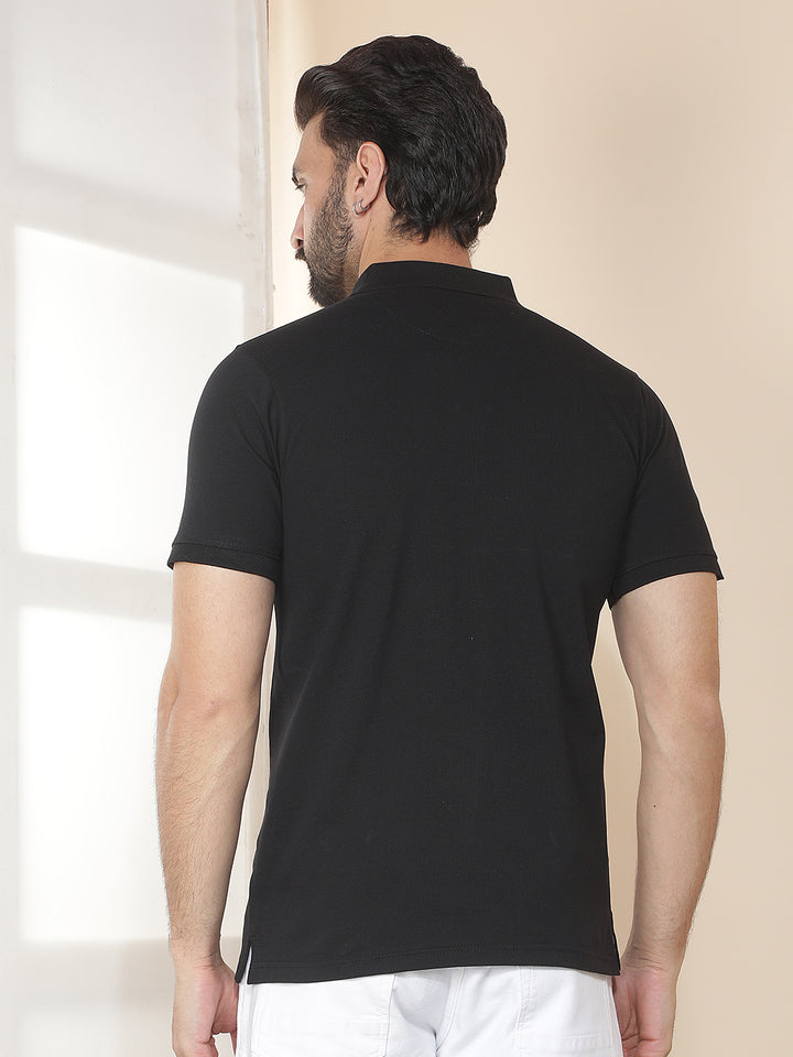 cobb black printed polo neck t-shirt