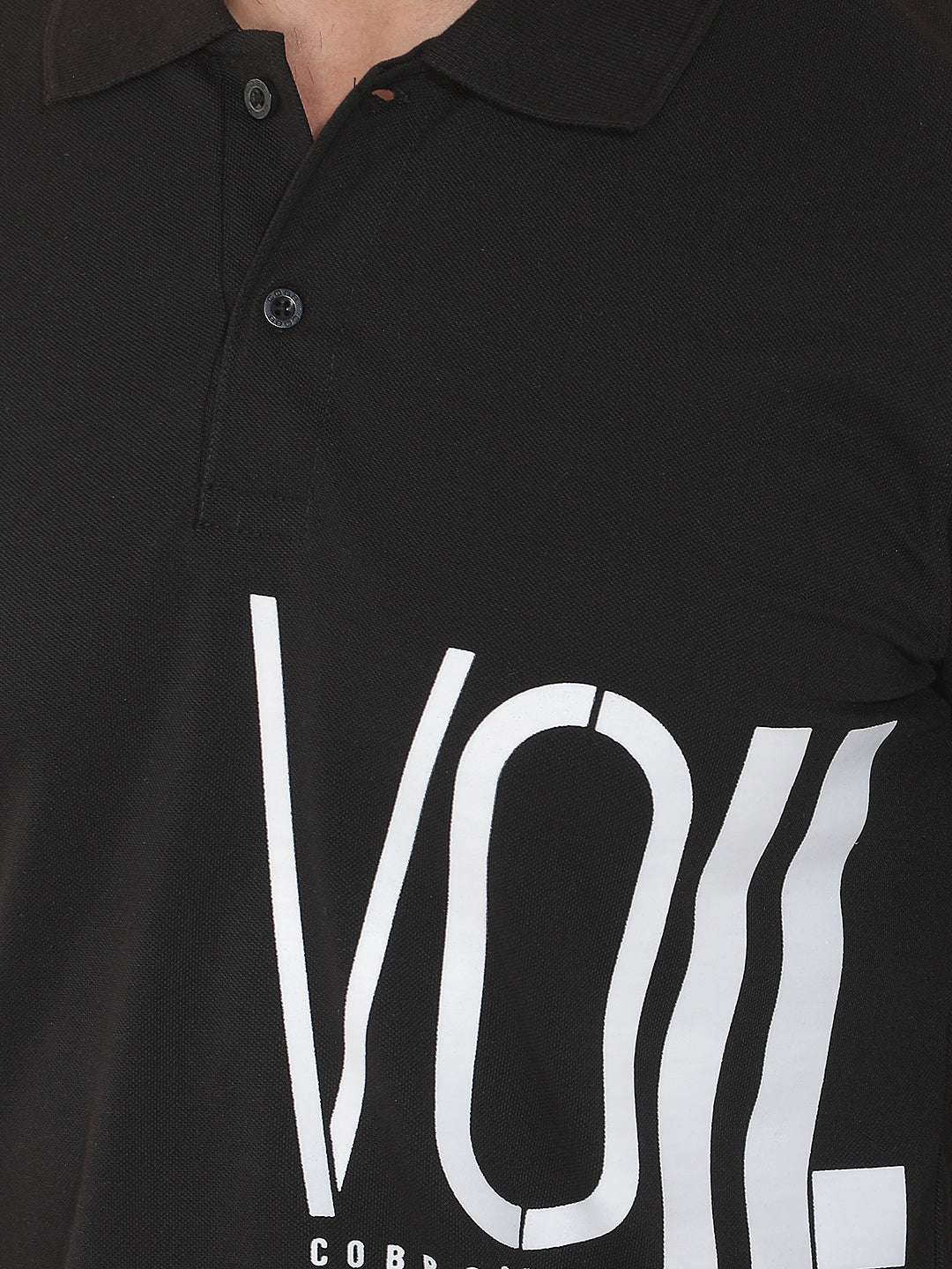 COBB BLACK PRINTED POLO NECK T-SHIRT