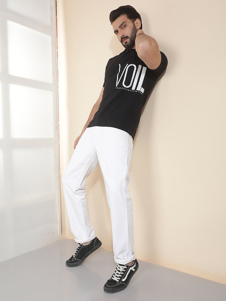 COBB BLACK PRINTED POLO NECK T-SHIRT