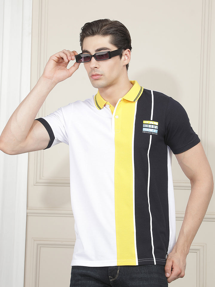 white color-block polo t-shirt
