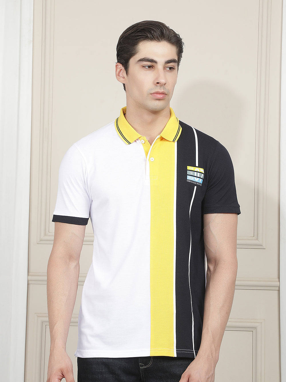 white color-block polo t-shirt