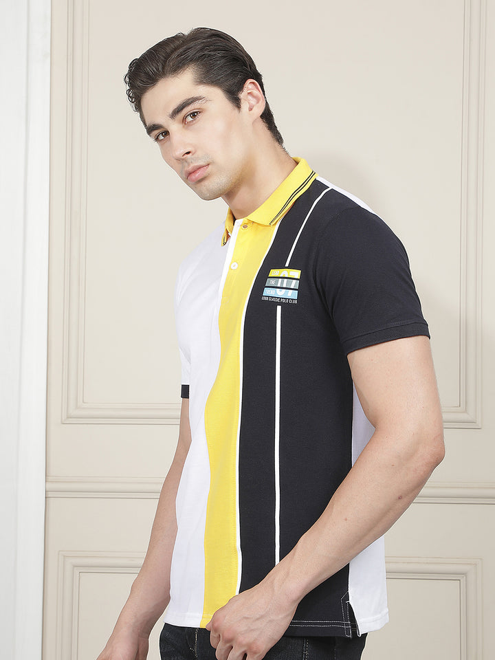 WHITE COLOR-BLOCK POLO T-SHIRT