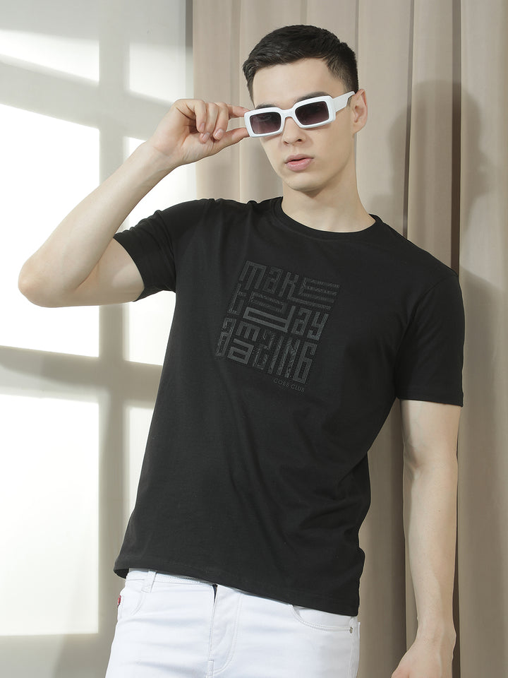 cobb black printed round neck t-shirt