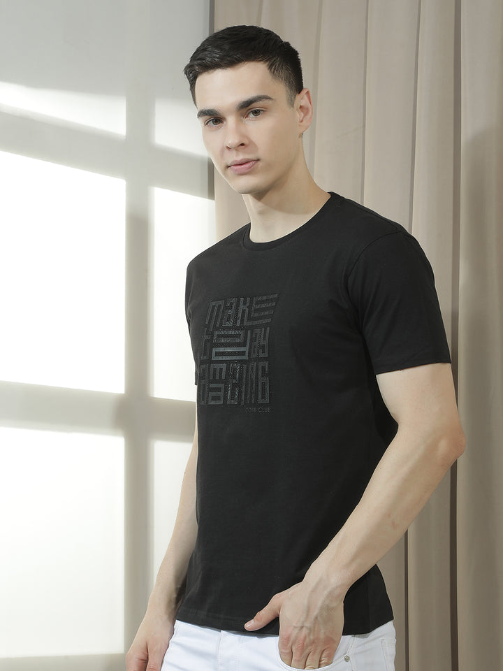 cobb black printed round neck t-shirt