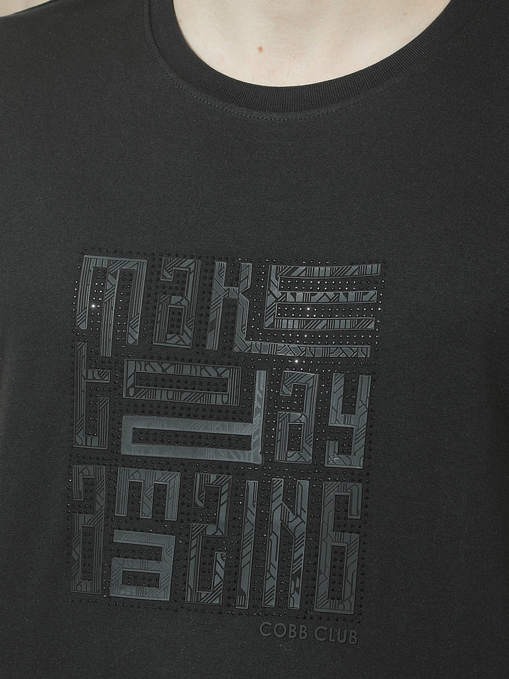 COBB BLACK PRINTED ROUND NECK T-SHIRT