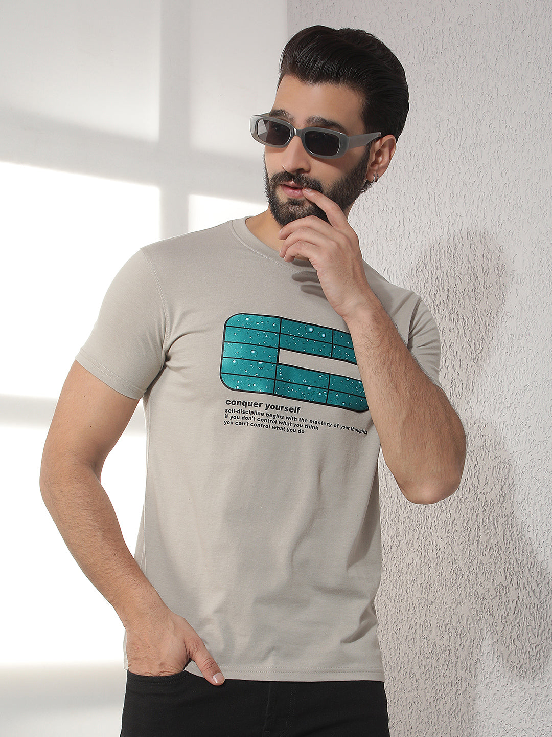 cobb beige printed round neck t-shirt