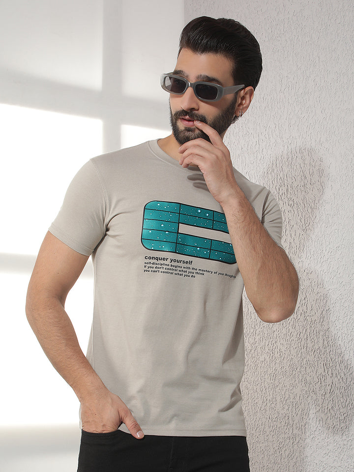 cobb beige printed round neck t-shirt