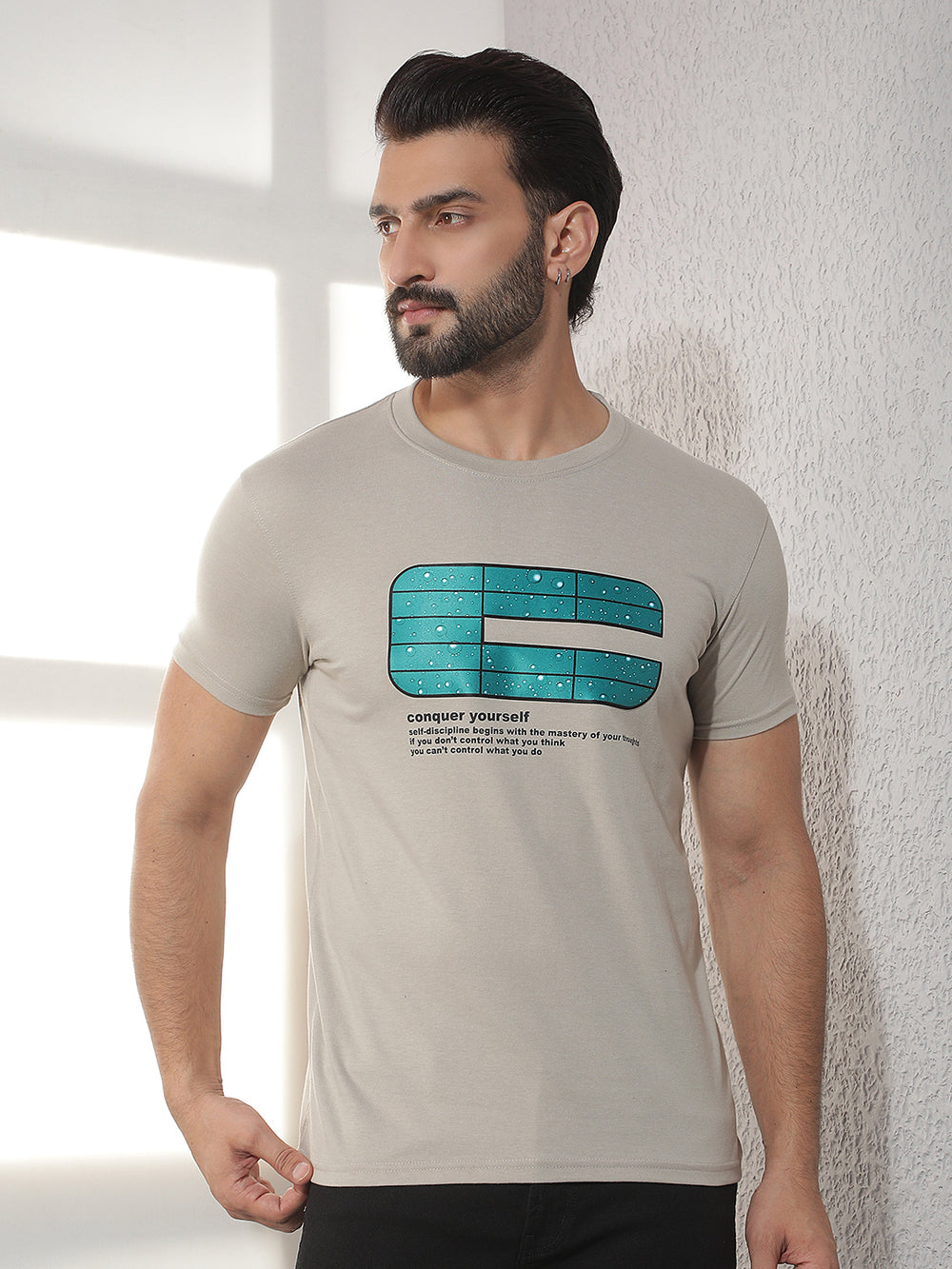cobb beige printed round neck t-shirt