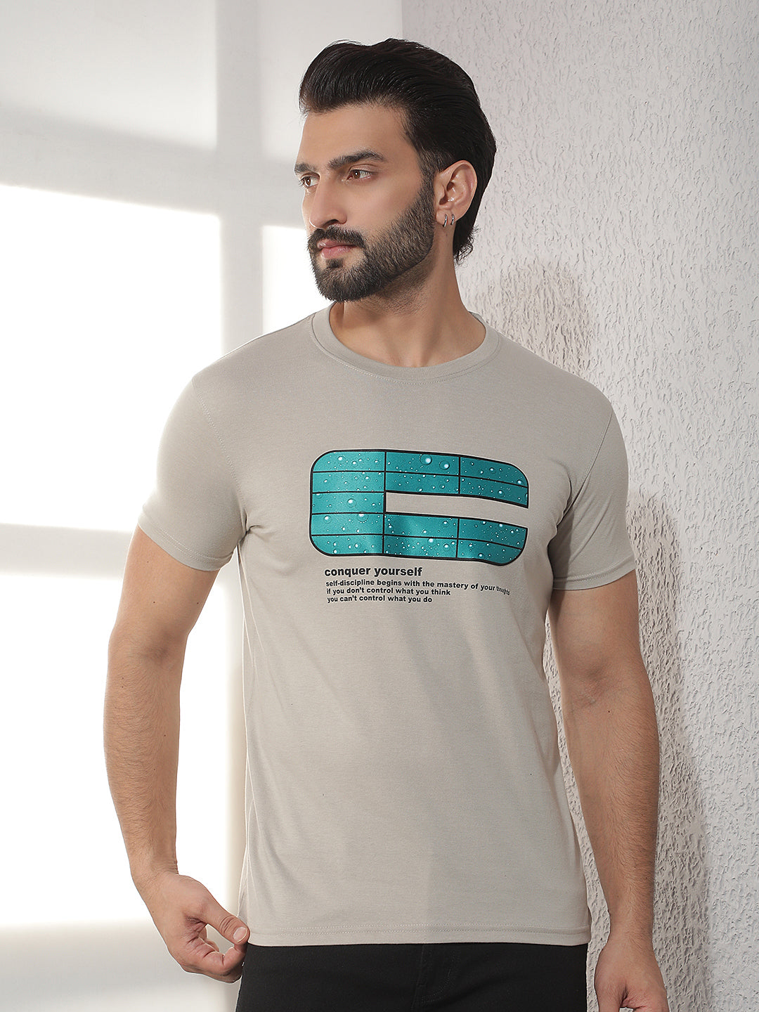 cobb beige printed round neck t-shirt