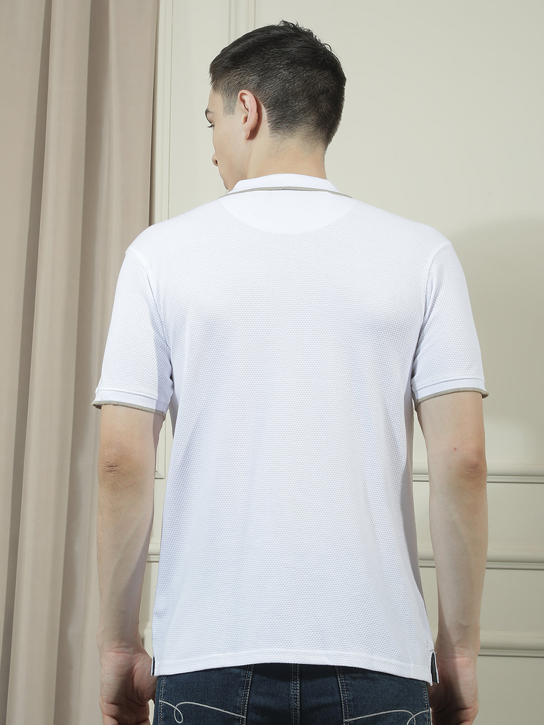 cobb white solid polo neck t-shirt