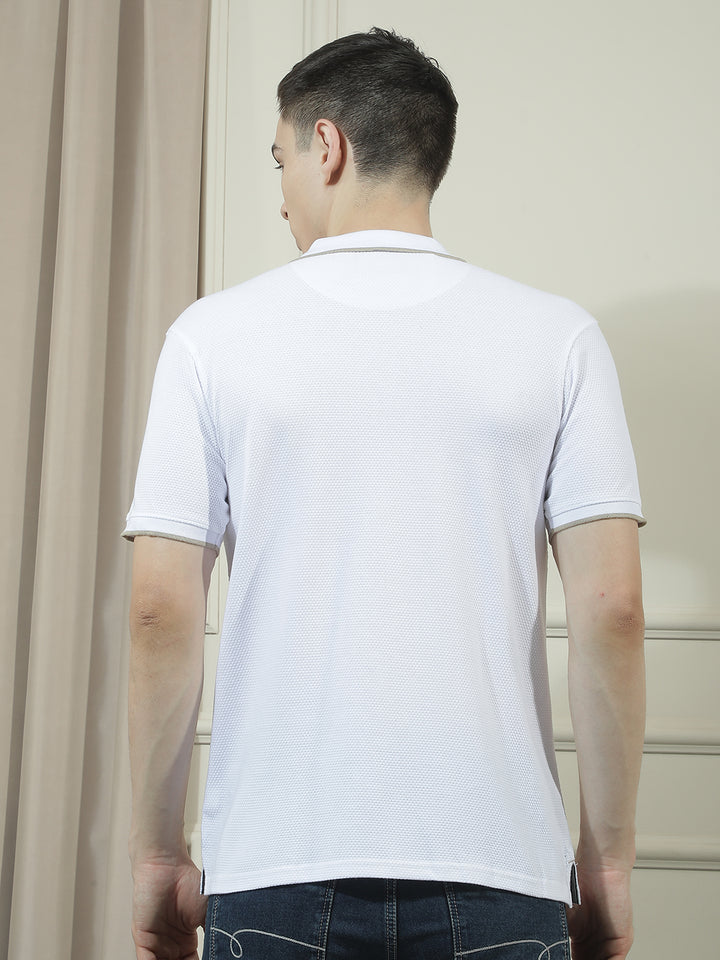 cobb white solid polo neck t-shirt