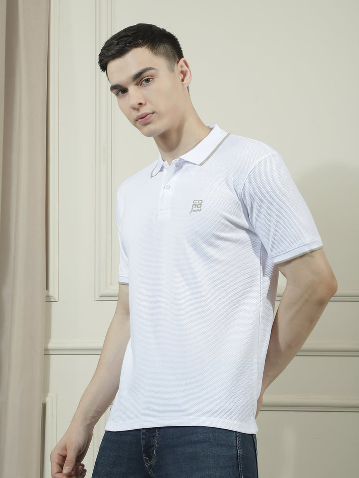 cobb white solid polo neck t-shirt