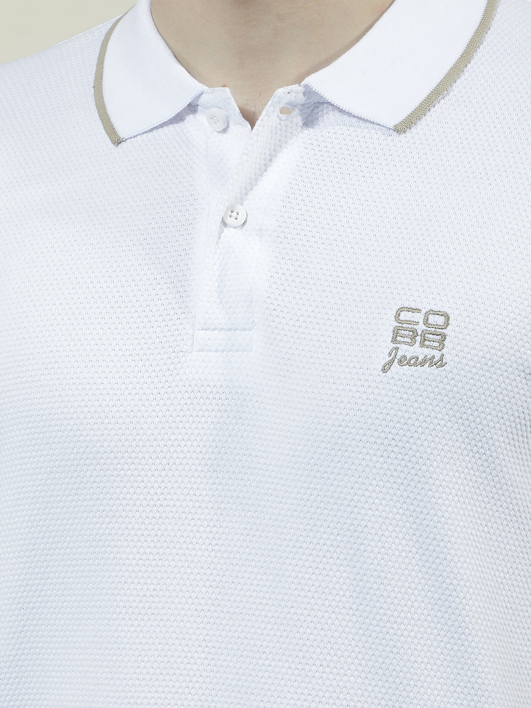 COBB WHITE SOLID POLO NECK T-SHIRT