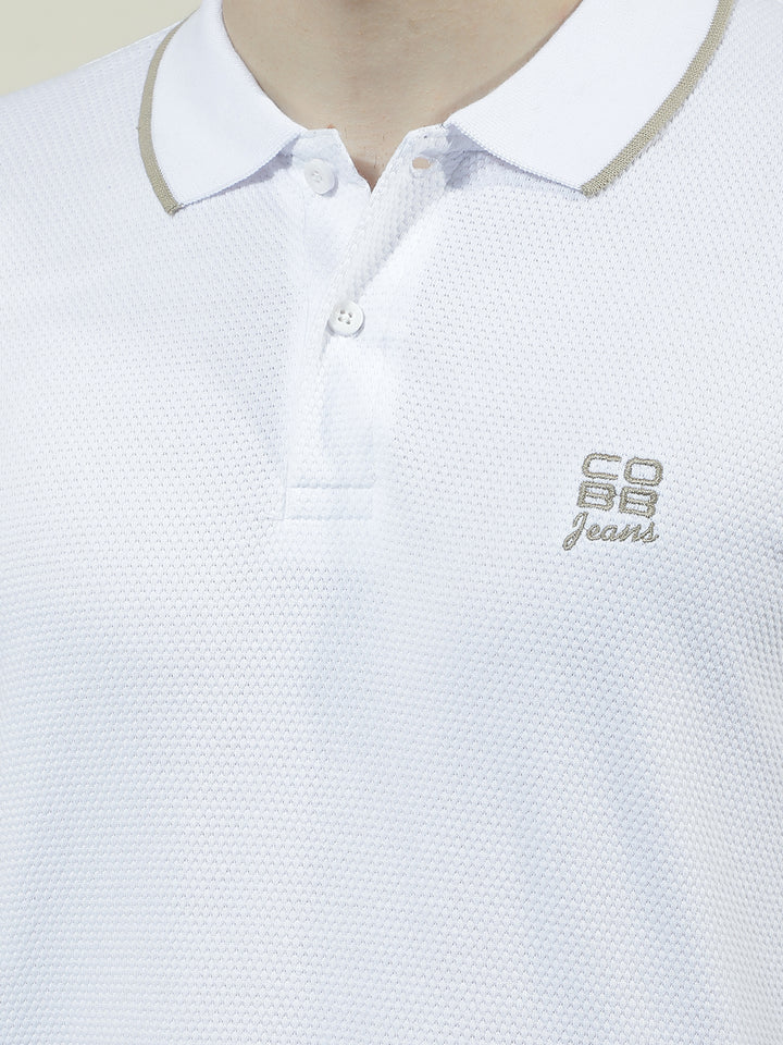 COBB WHITE SOLID POLO NECK T-SHIRT
