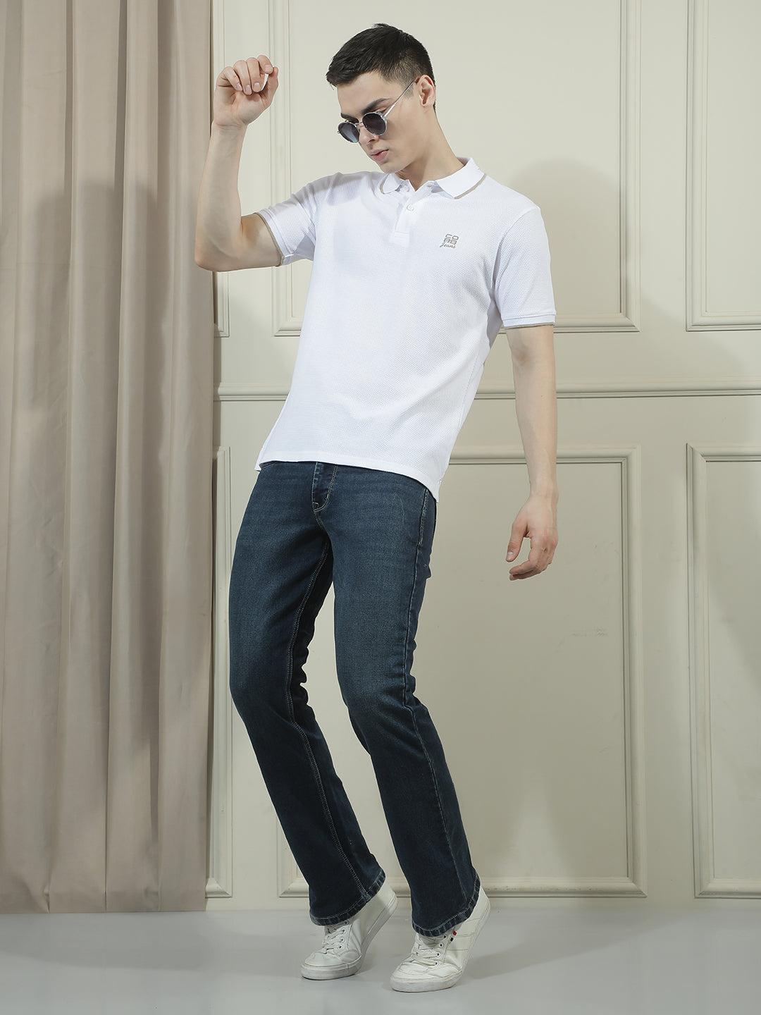 COBB WHITE SOLID POLO NECK T-SHIRT