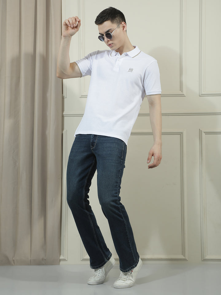 COBB WHITE SOLID POLO NECK T-SHIRT