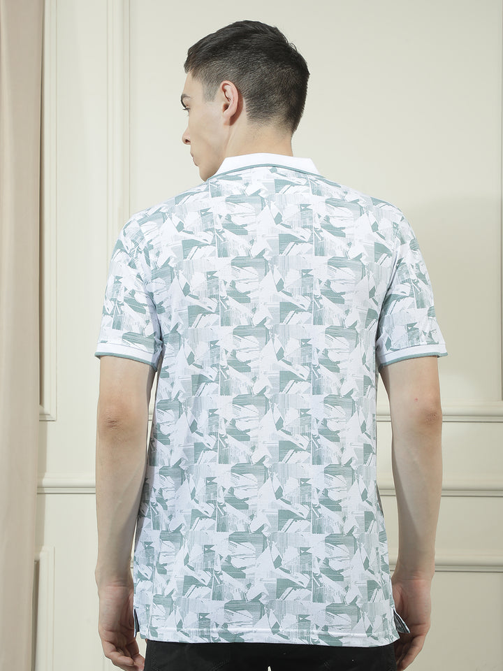 cobb sea green printed polo neck t-shirt