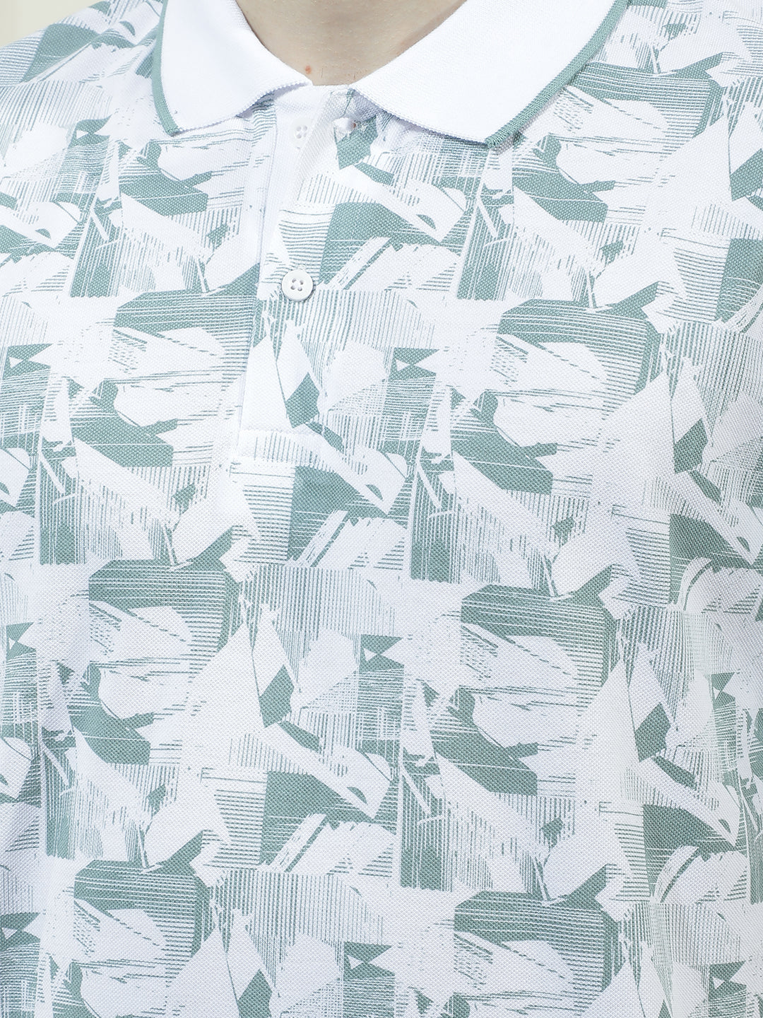 COBB SEA GREEN PRINTED POLO NECK T-SHIRT