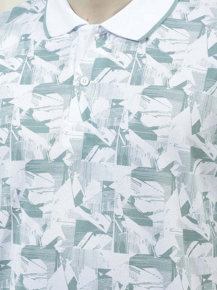 COBB SEA GREEN PRINTED POLO NECK T-SHIRT