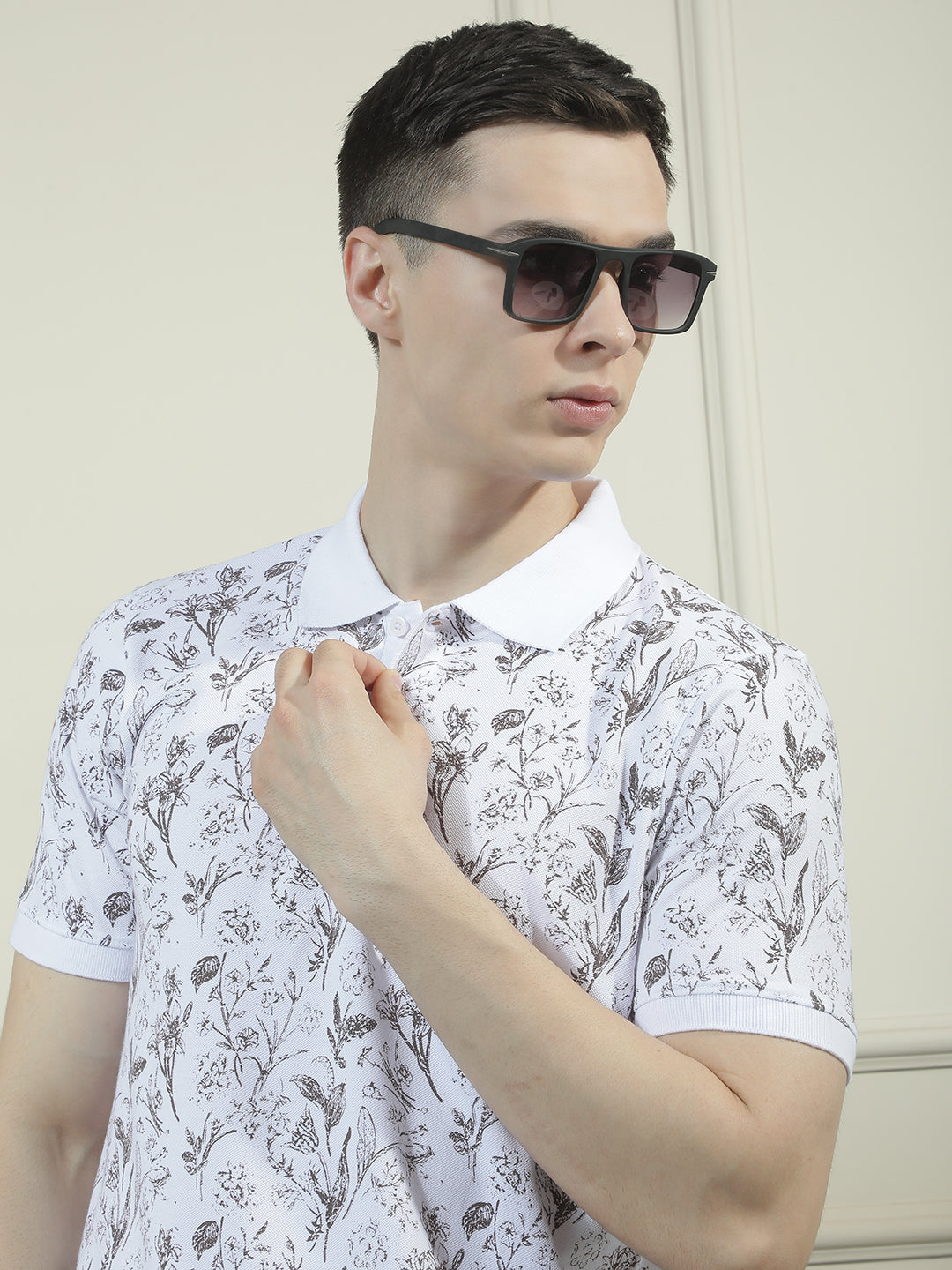 cobb white printed polo neck t-shirt