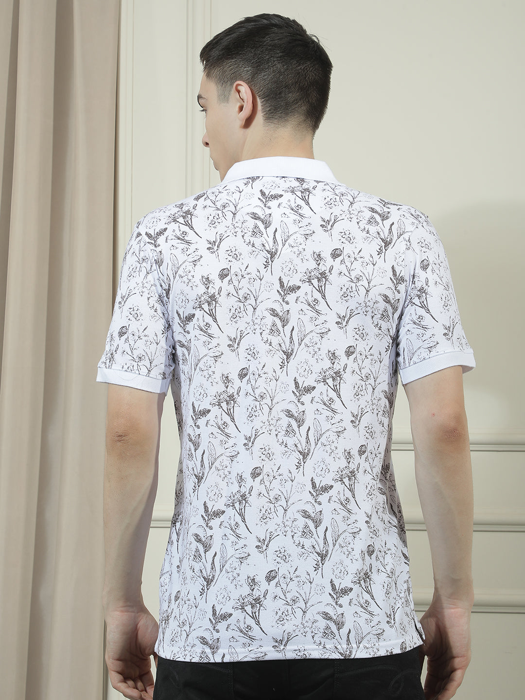 cobb white printed polo neck t-shirt