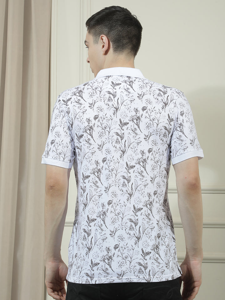 cobb white printed polo neck t-shirt