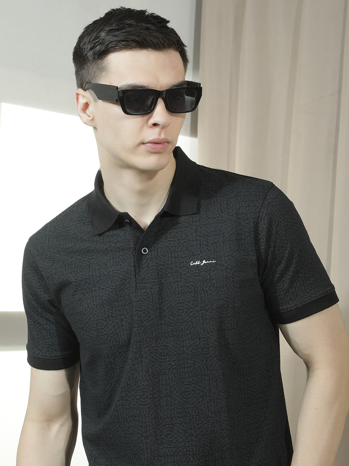 cobb black solid polo neck t-shirt