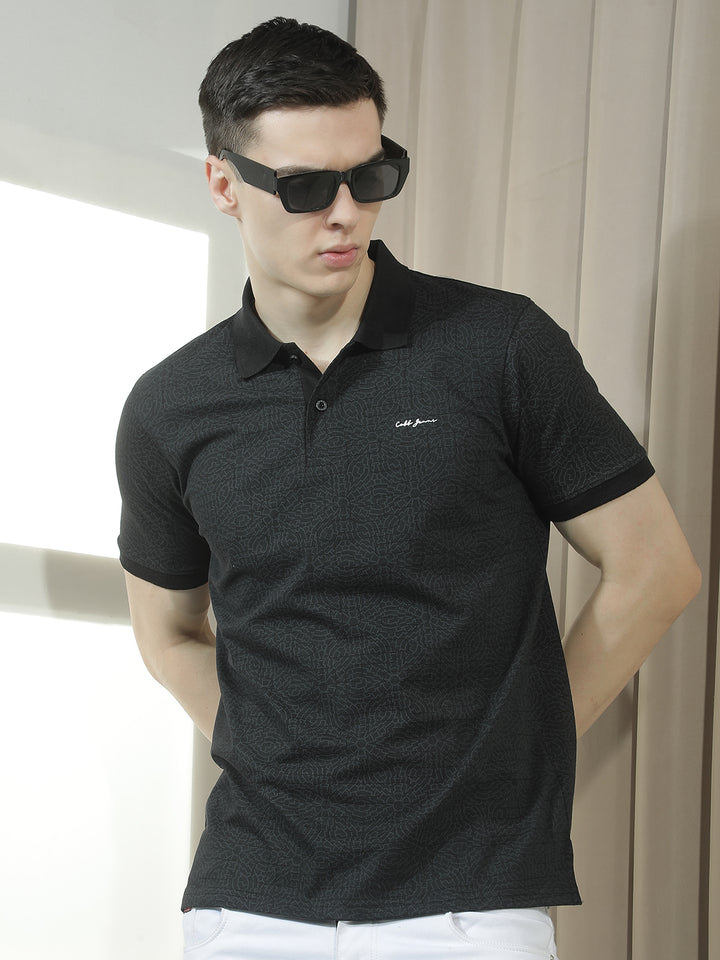 cobb black solid polo neck t-shirt