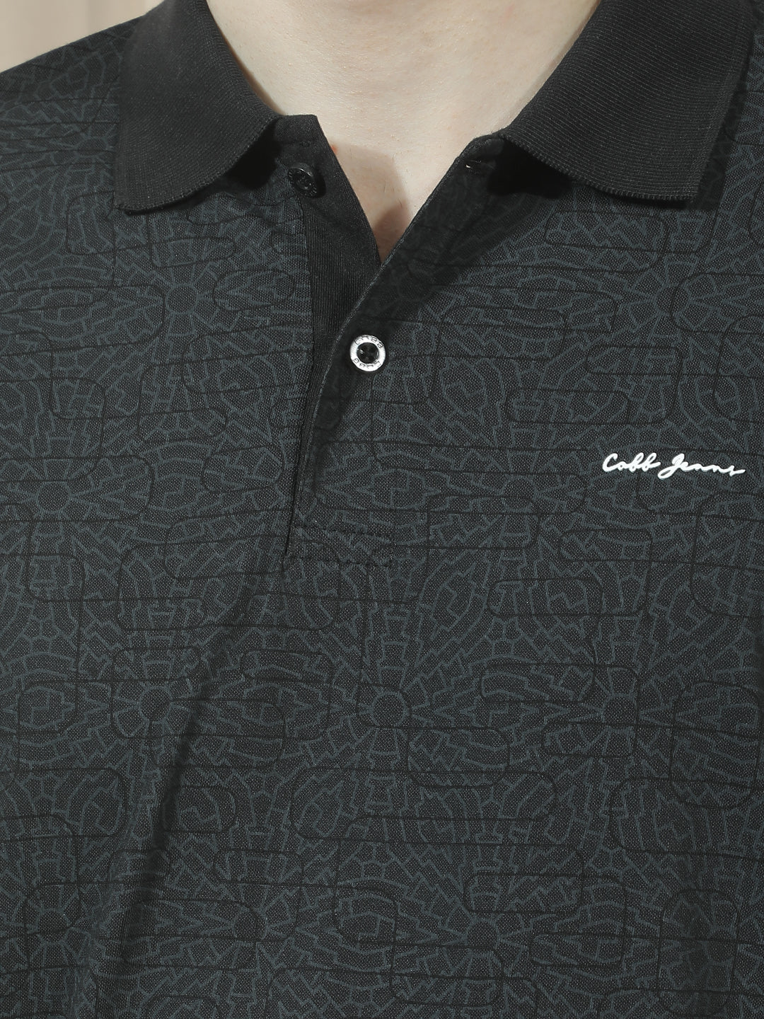 COBB BLACK SOLID POLO NECK T-SHIRT