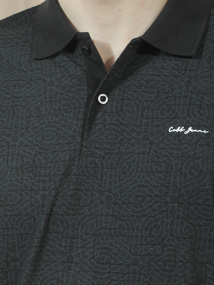 COBB BLACK SOLID POLO NECK T-SHIRT