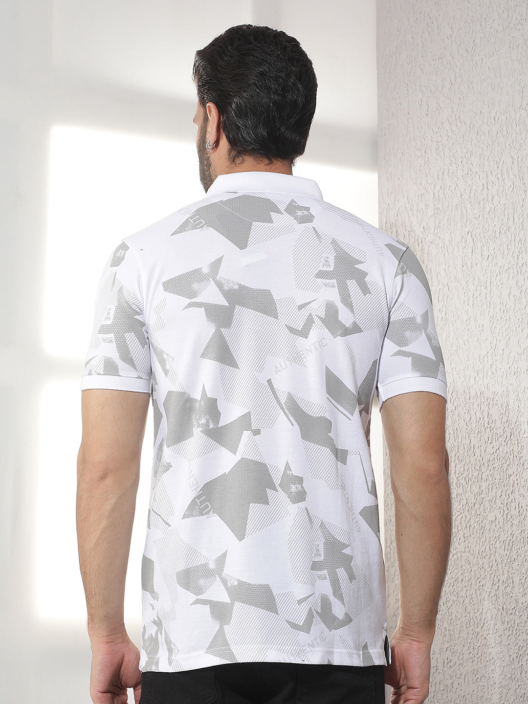cobb white printed polo neck t-shirt