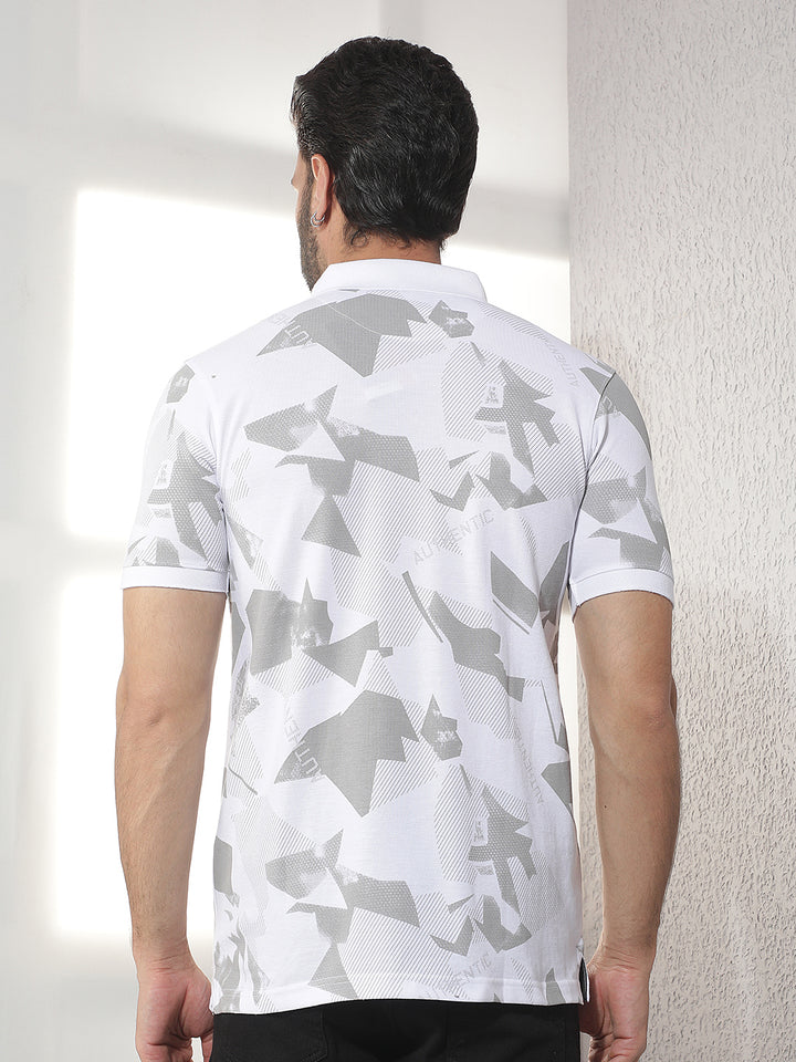 cobb white printed polo neck t-shirt