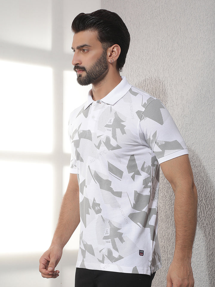 cobb white printed polo neck t-shirt