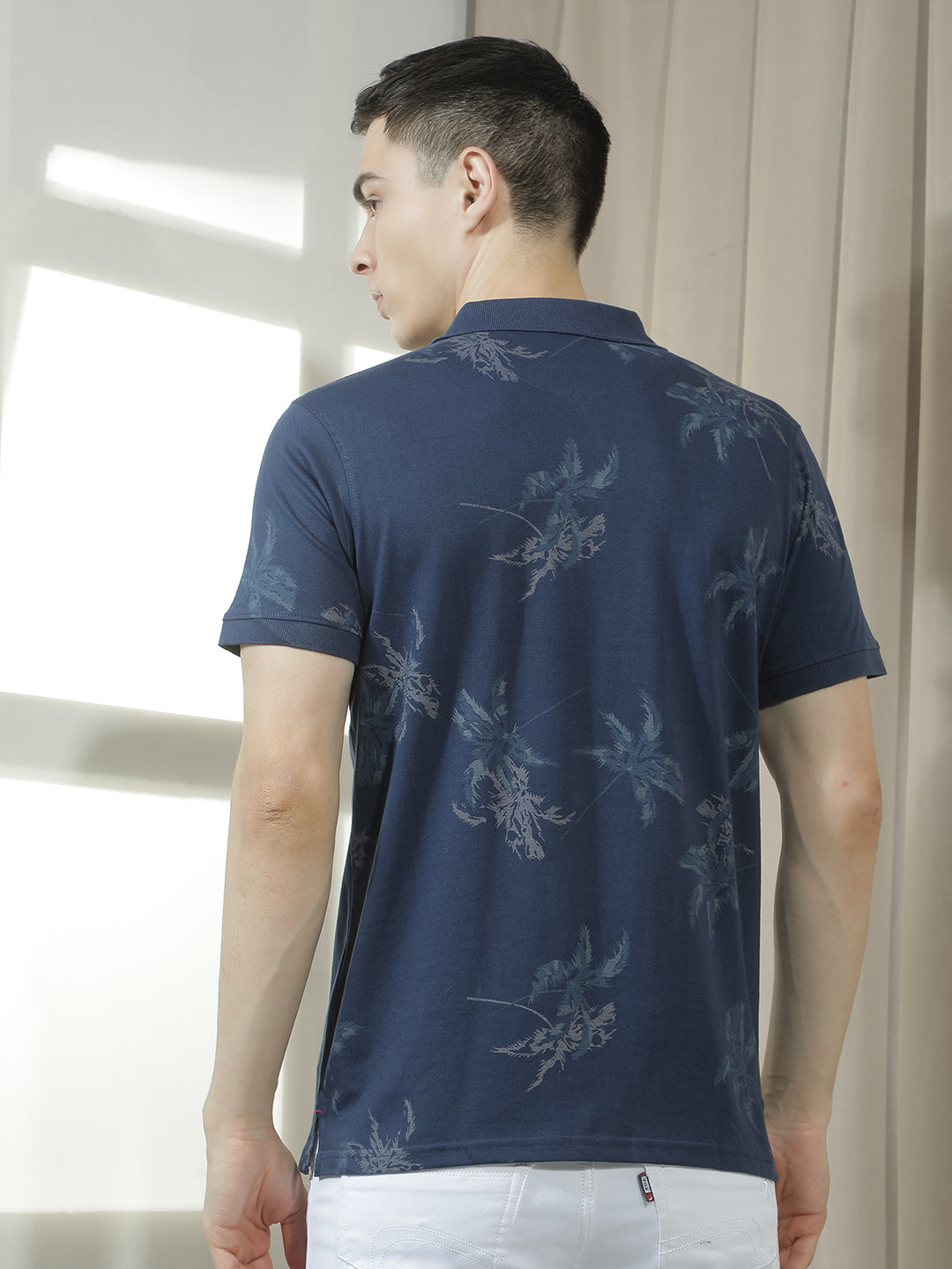 cobb navy blue printed polo neck t-shirt